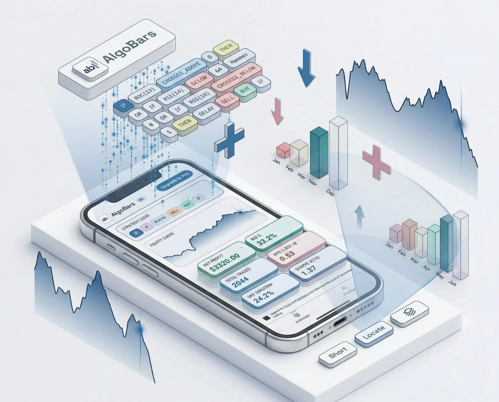AlgoBars mobile Algo Builder interface